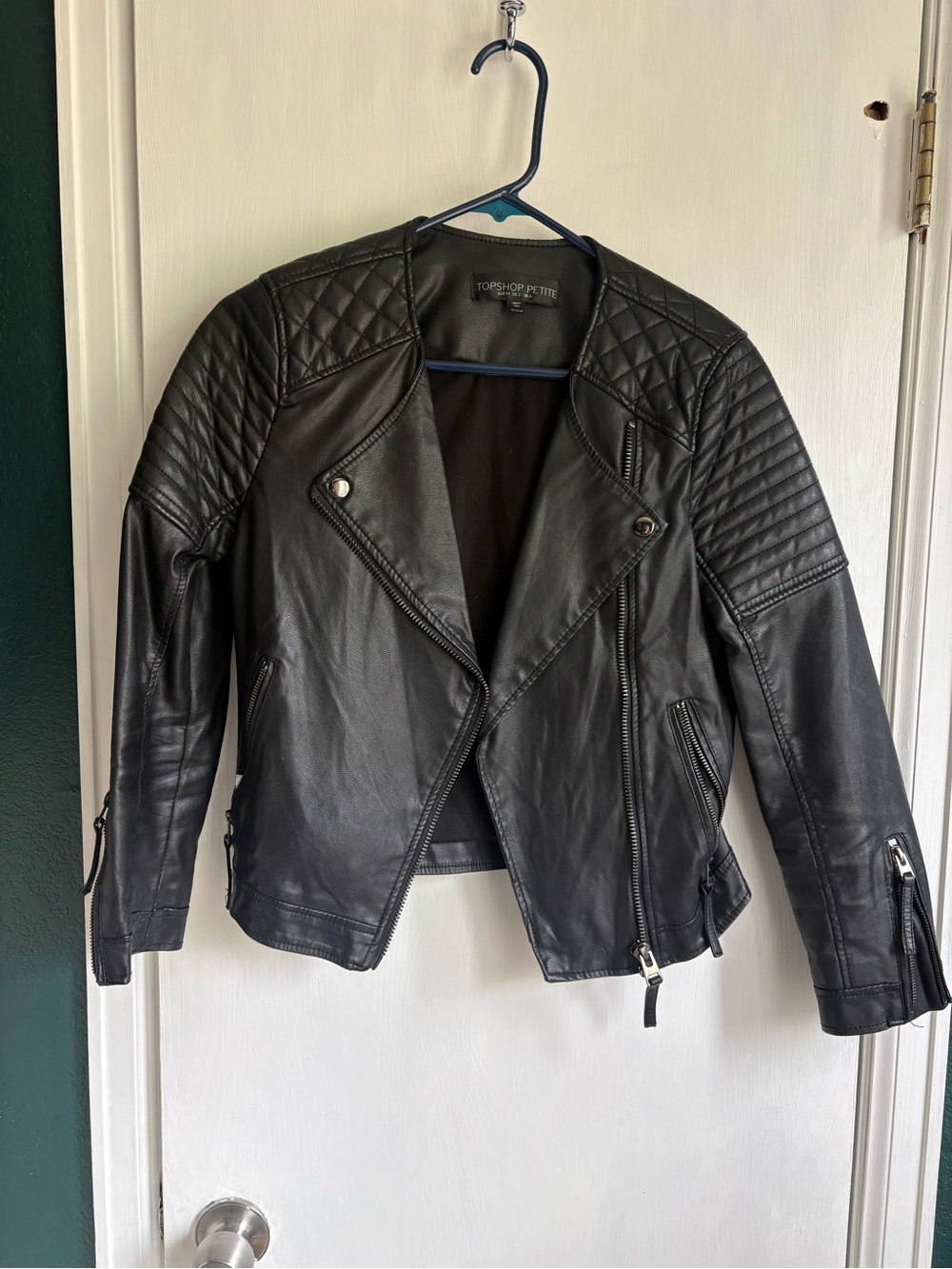 Topshop PETITE Black Quilted Faux Leather Moto Jacket